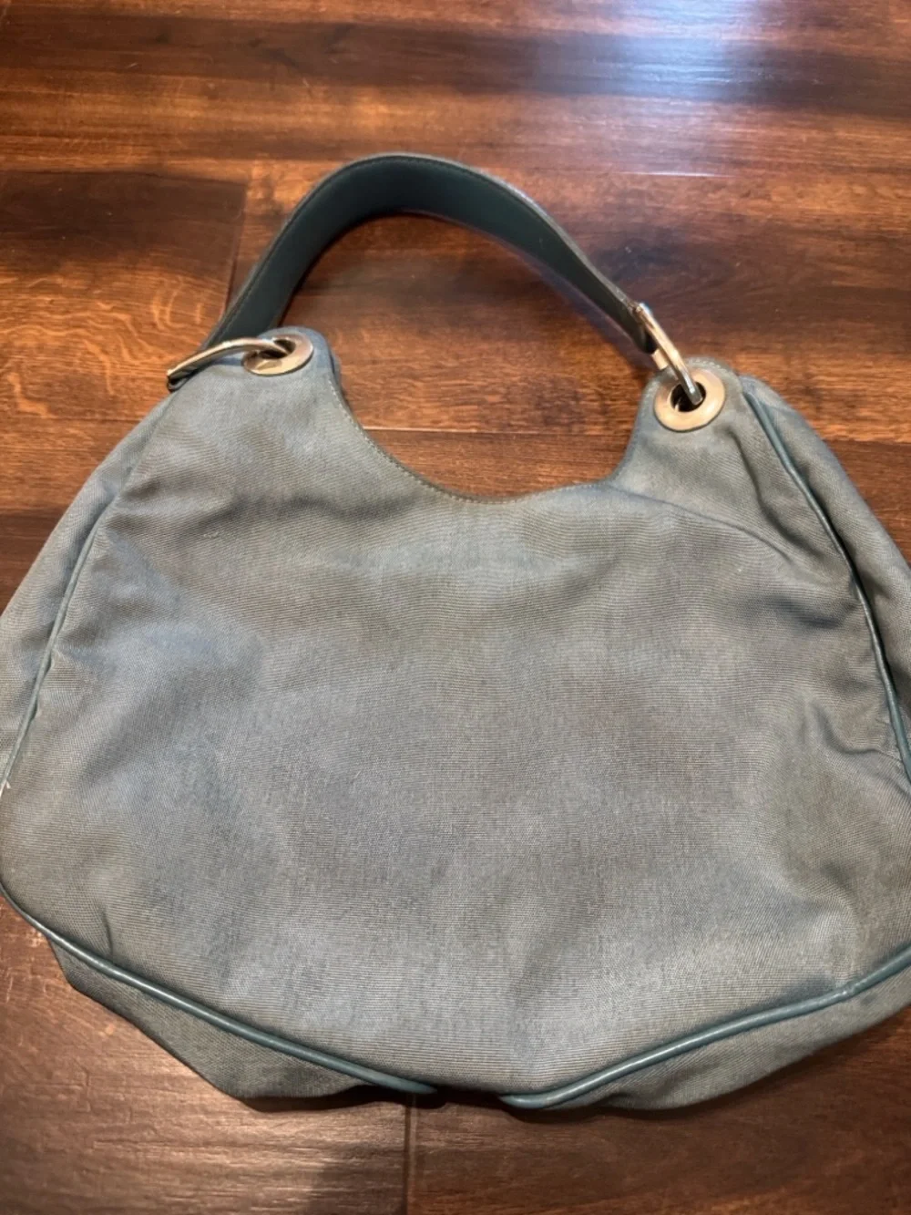 Gucci Light Blue Nylon Canvas Shoulder Bag with Silver Hardware 244342 204046